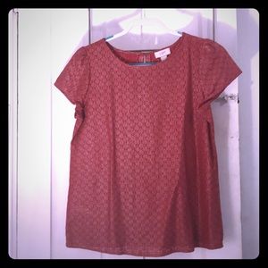 Red and silver short sleeve LOFT top.